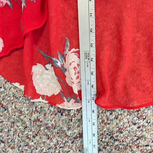 Lulus Love in Bloom Red Floral Print Chiffon Off-The-Shoulder Hi-Low Dress Sz XS - Picture 12 of 16